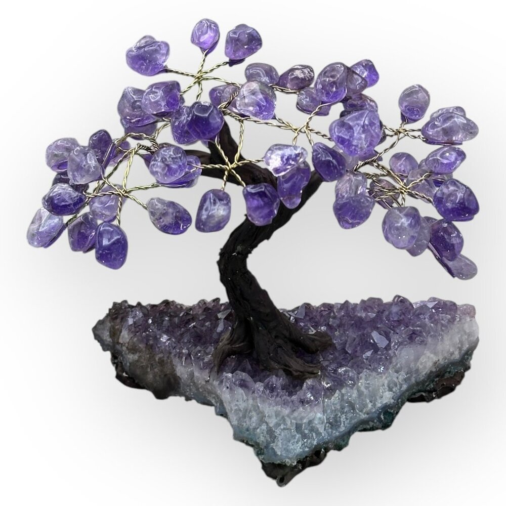 Amethyst Bonsai Crystal Tree of Life Geode Base Gemstone Chakra Tree 7 inch (T) - Picture 2 of 10